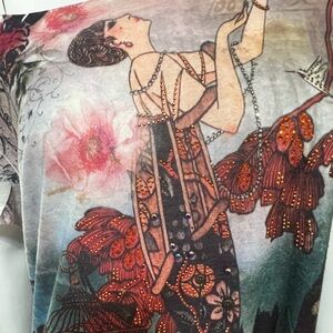 B.L.E.U. Graphic Art Print Off-Shoulder Top